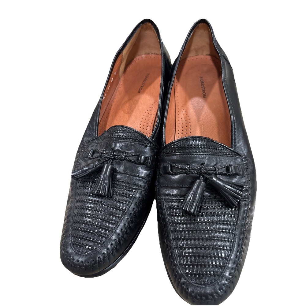 NORDSTROM Kappa Loafer Black Woven Leather Tassel Slip On Size 13 B